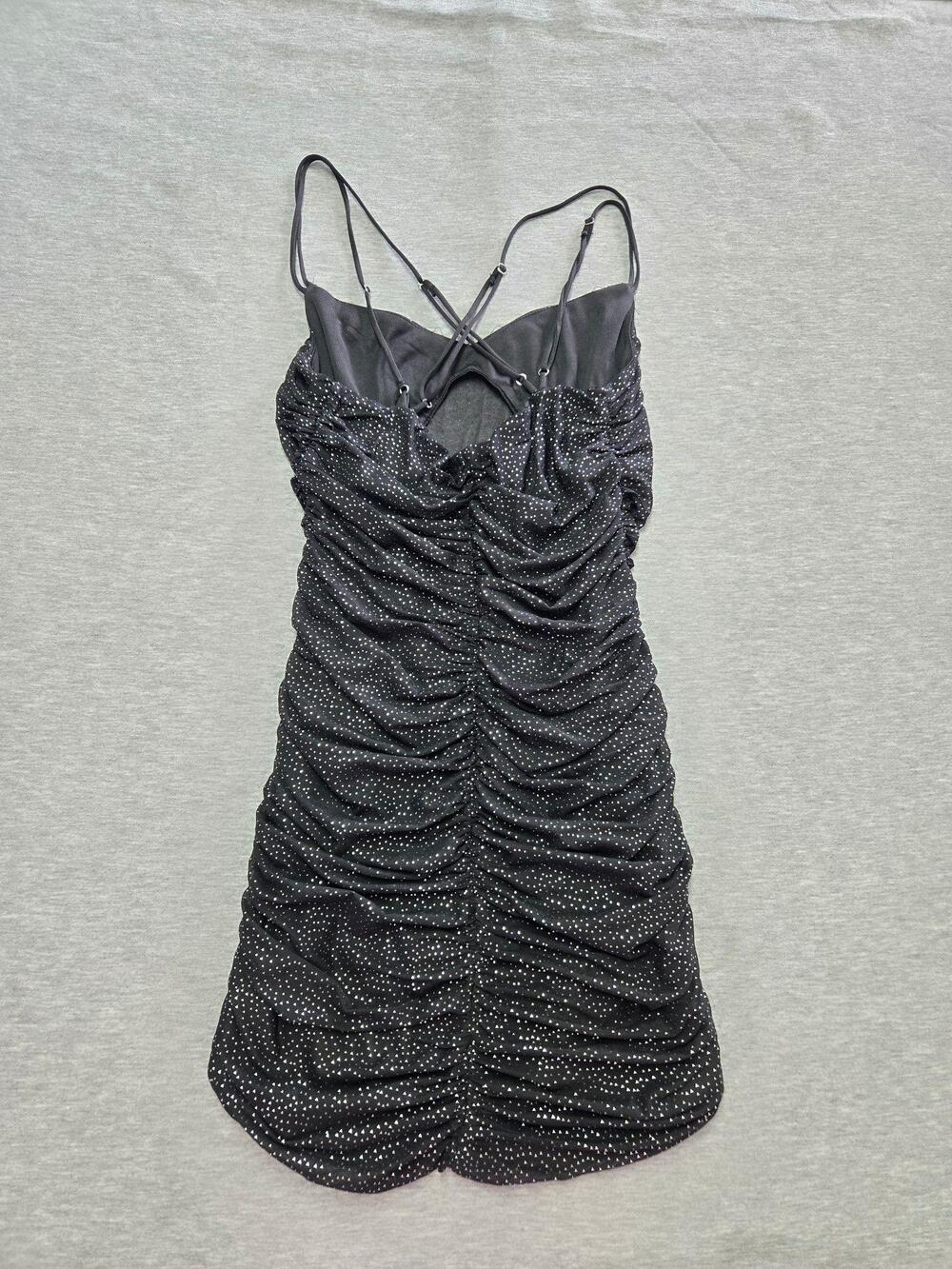 Lucy In The Sky Dress Womens Medium Black Glitter Polka Dot Ruched Bodycon Slip - Picture 5 of 7